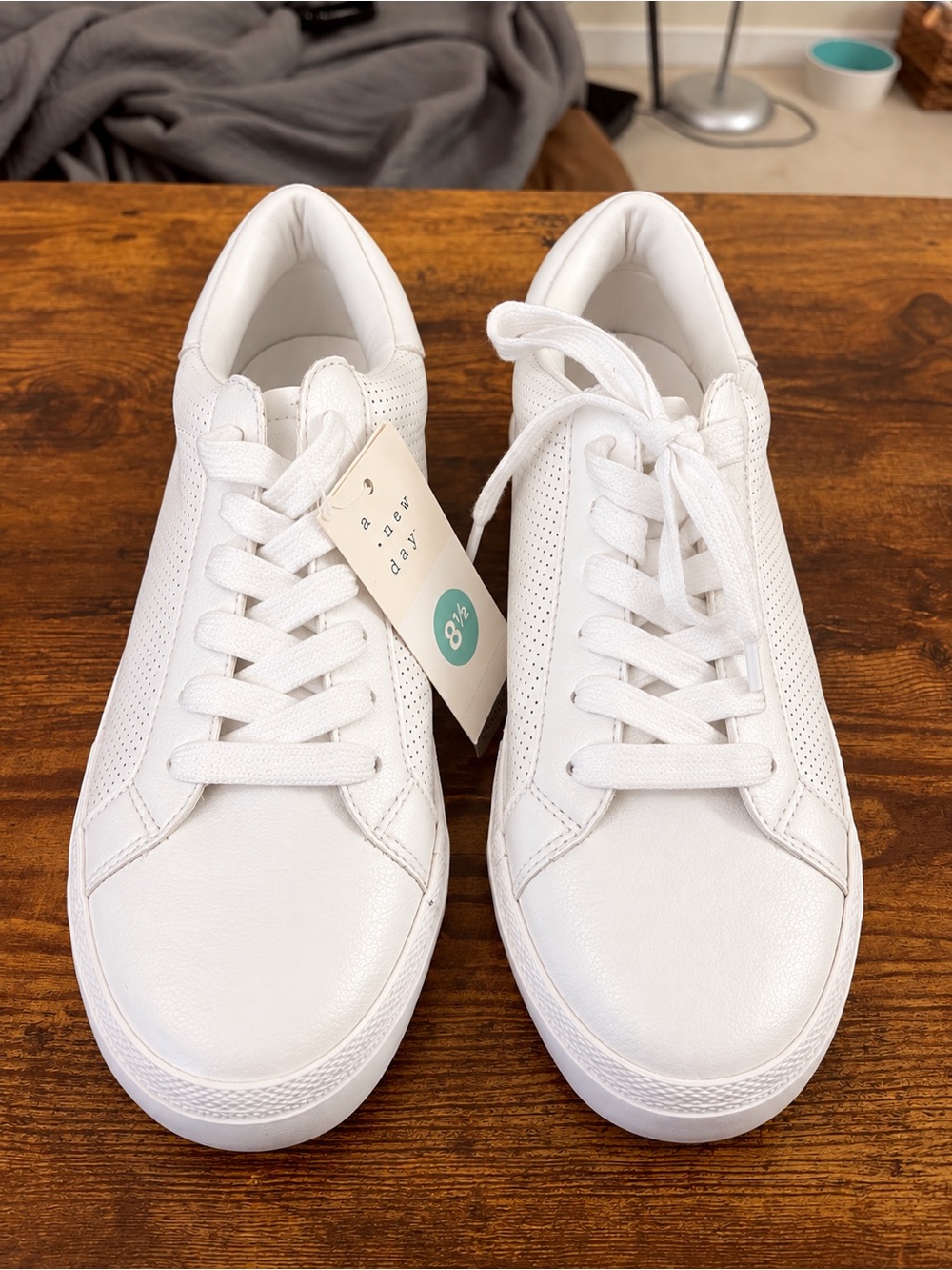 A New Day White Perforated Lace Up Sneakers Size 8.5 NWT